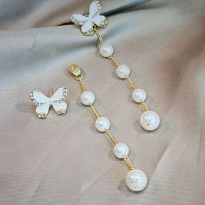 Keeplay Gold Butterfly Faux Pearl Dangle Earrings